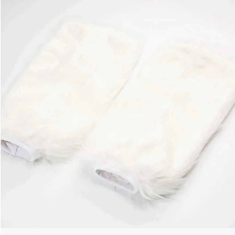 Tall White Fuzzy Faux Fur Long Cuff Ankle Boot Covers‎ Leg Warmer Socks